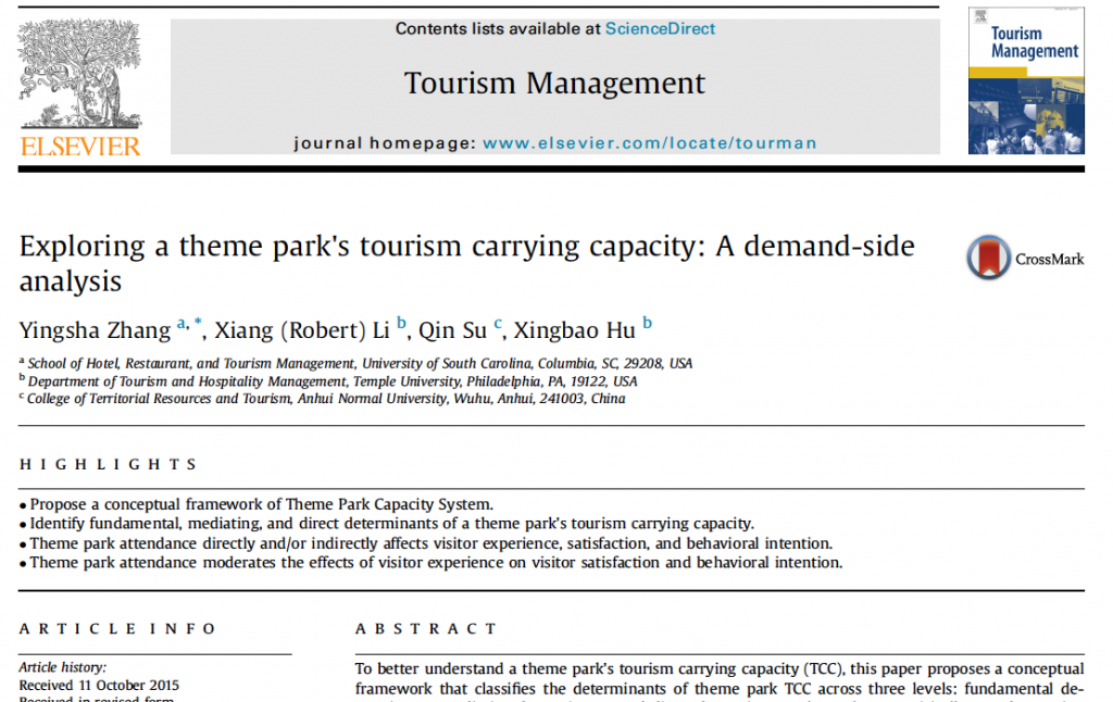 Exploring a theme park's tourism carrying capacity- A demand-side analysis